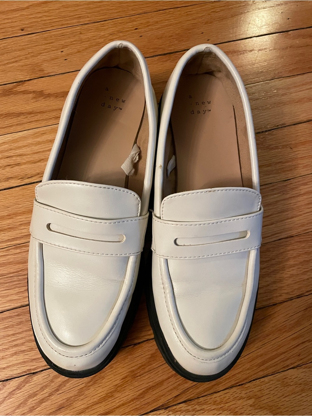 A New Day Off-White Leather Penny Loafers